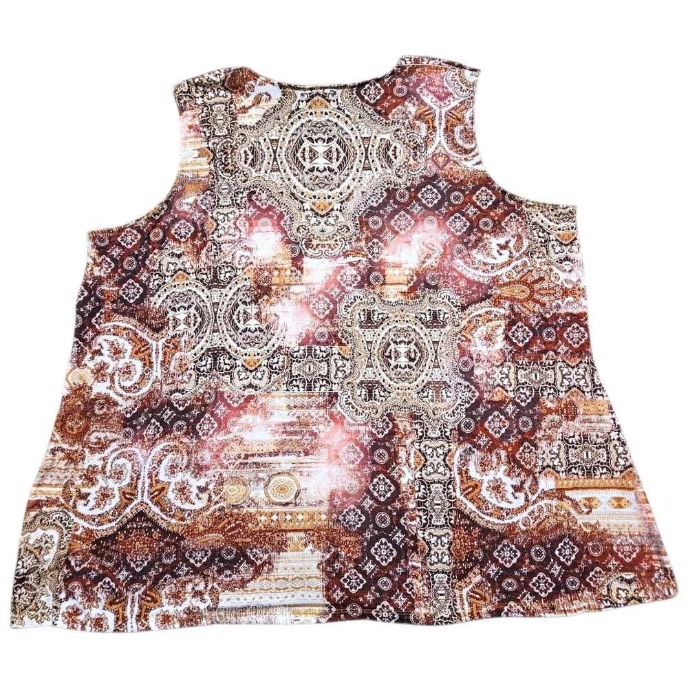 Catherines 3X Sleeveless Embellished Top Boho Baroque Paisley Gold Rhinestone - Picture 6 of 11